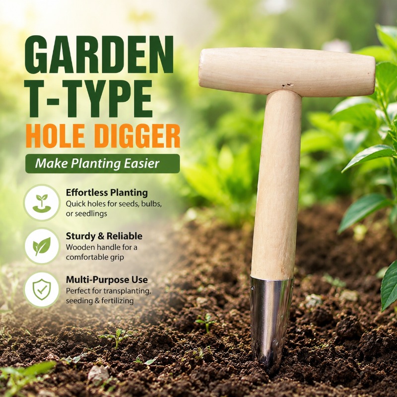 Gardening Tools Wooden - Plantador Manual de Jardim com Cabo
