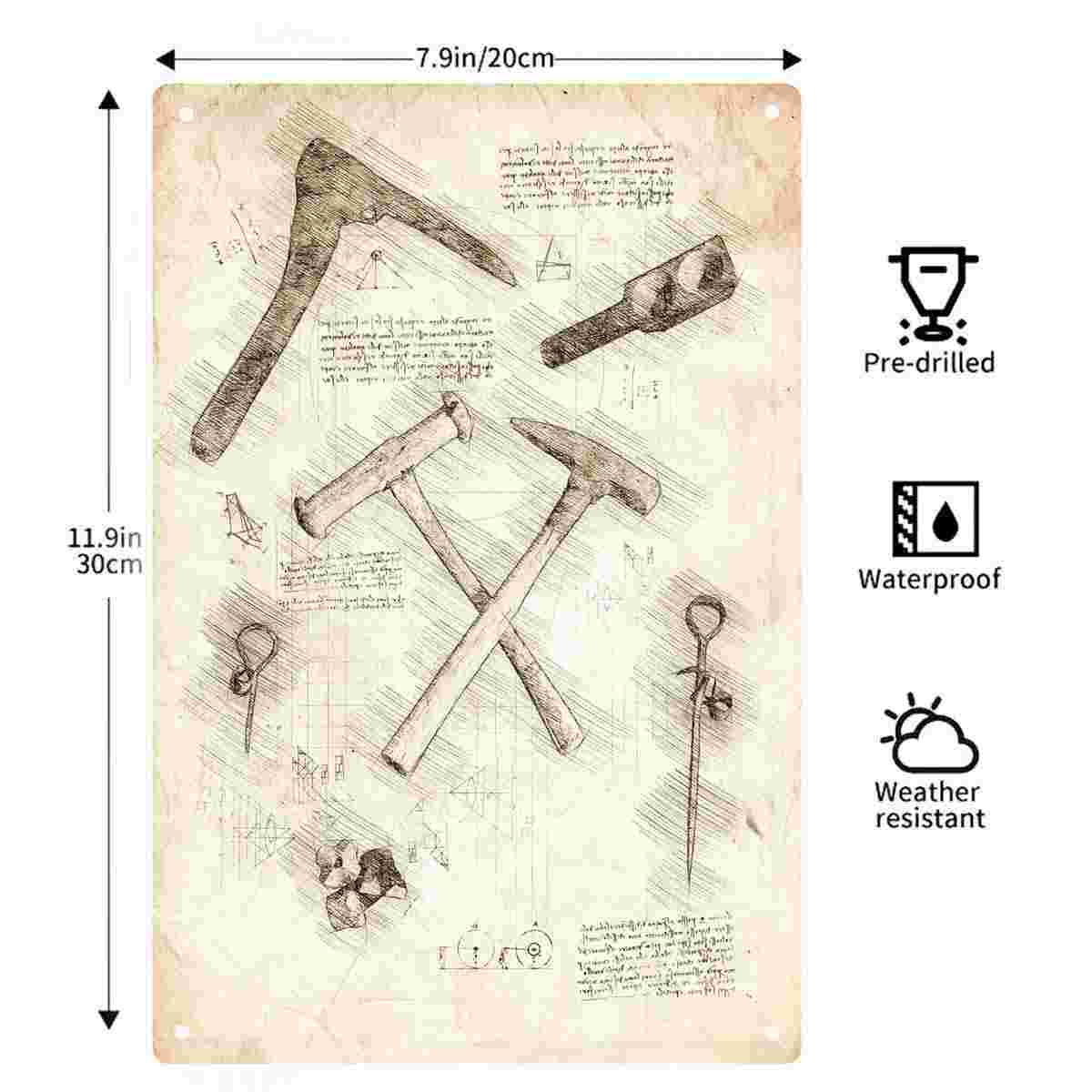 Placa de Metal Decorativa 2D P - Gardening Tools Sketch avaliação e preço